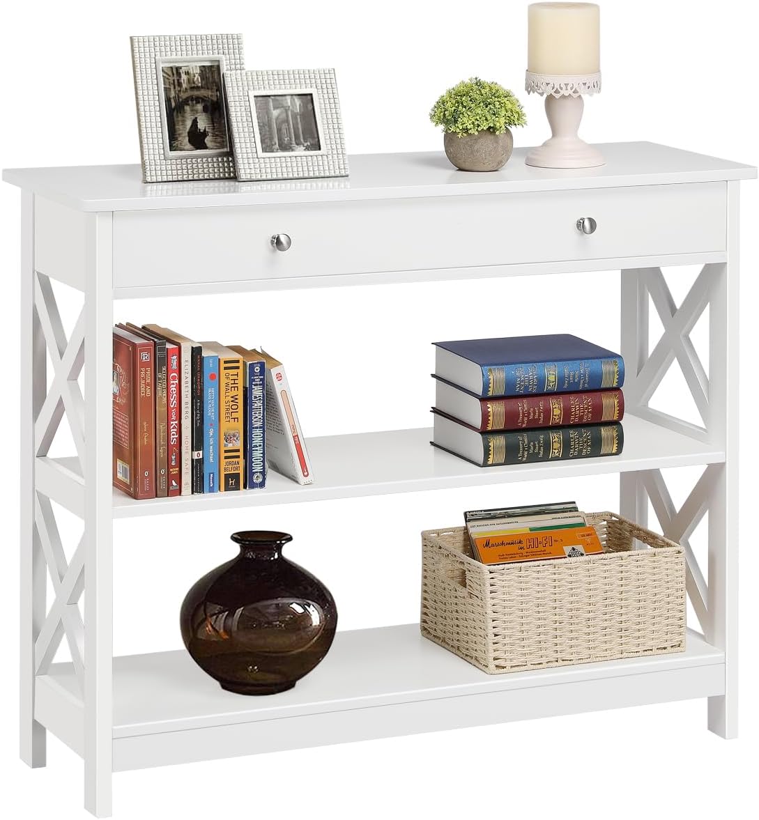 Yaheetech Tavolo Consolle Vintage Mobile da Ingresso in MDF e Ferro con Ripiani e Cassetti – 30 x 80 x 100 cm