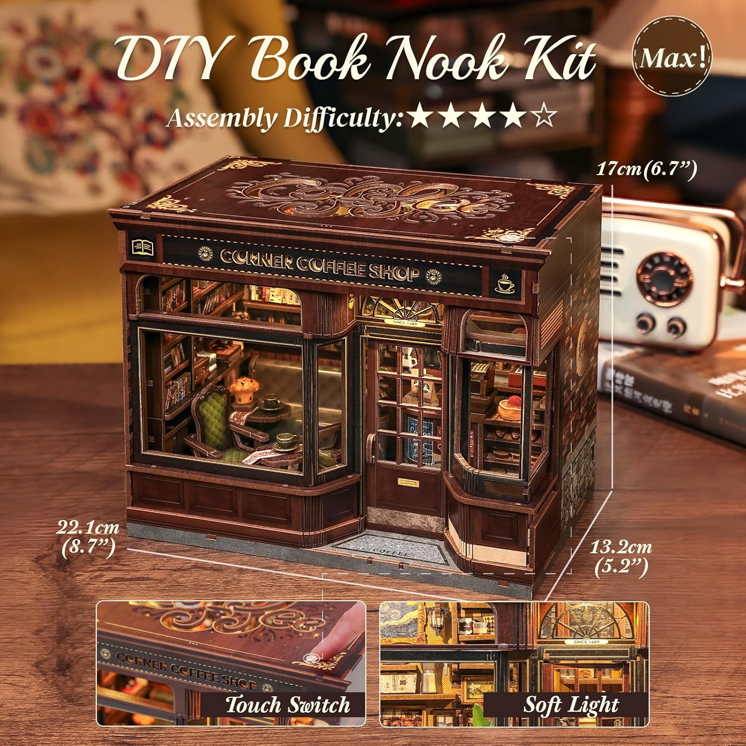 Thumbnail 5 de CUTEBEE Miniature Bookshelf Corner Kit 3D