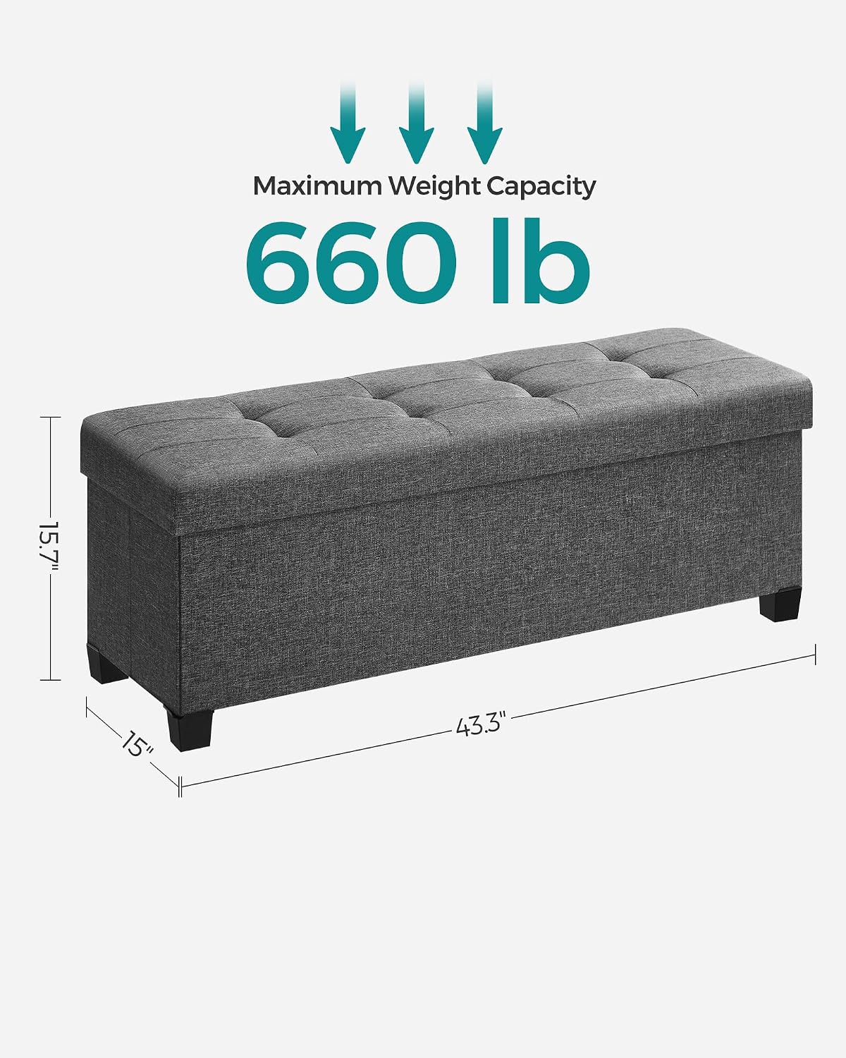 Detalle 2 de SONGMICS Storage Ottoman Bench, 43.3-Inch