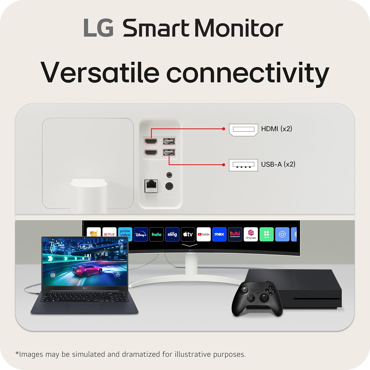 Thumbnail 3 de LG 34SR60QC-W 34-inch Curved QHD Smart Monitor (3440x1440) with webOS, HDR10, AirPlay 2, and Bluetooth