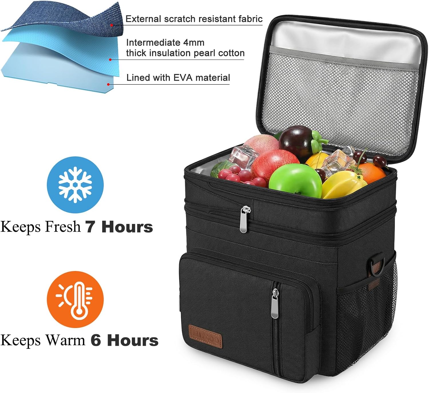 Detalle de MIYCOO Double-Deck Leakproof Insulated Lunch Bag & Lunch Box (15L) – Black