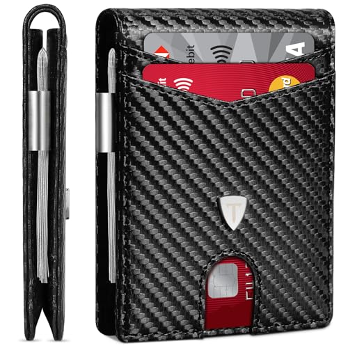 Detalle de TEEHON Portafoglio Uomo RFID Blocking Slim in Pelle fibra di carbonio, 12 porte carte, ID window, fermasoldi – Nero