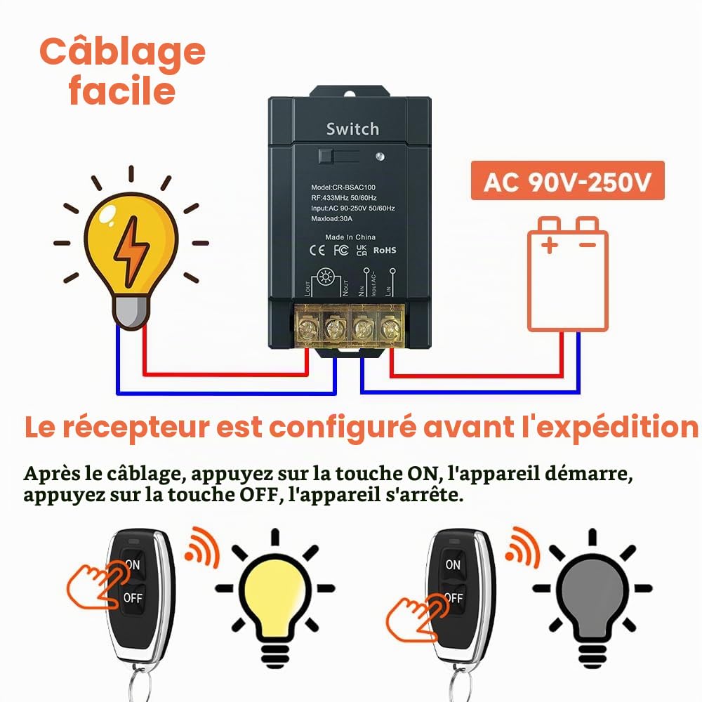Detalle 1 de cerhot AC220V 40A draadloze relais schakelaar voor 100-240 V AC