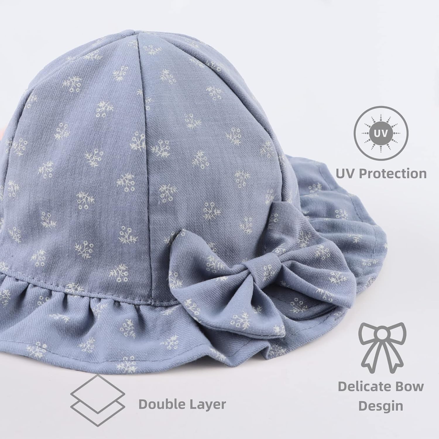 Detalle de XIAOHAWANG Sommerhut Baby Mädchen UV Schutz – Baumwolle, Schleife, Bindebänder