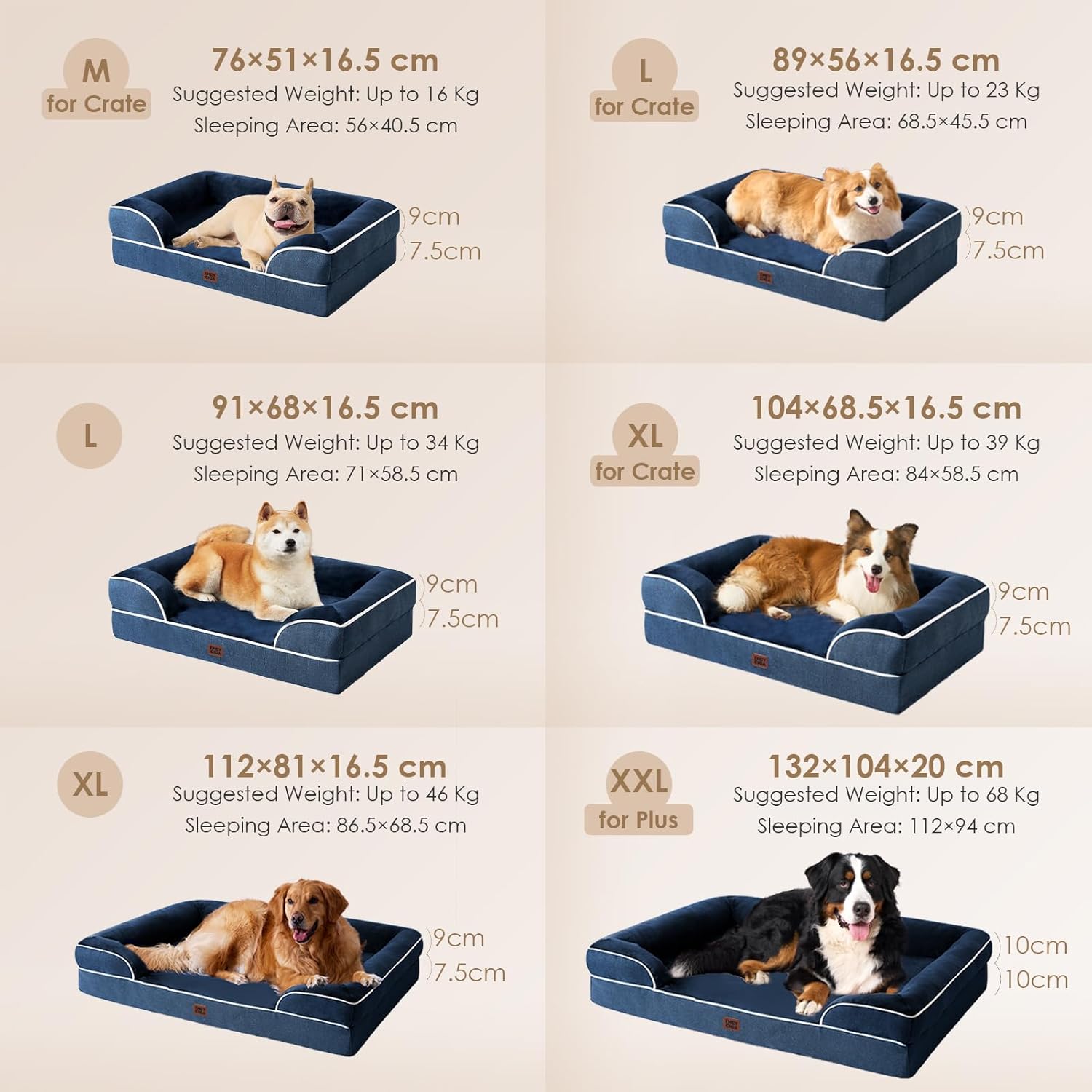 Detalle de EHEYCIGA Orthopädisches Hundebett XL 112x81 cm – Memory Foam, wasserdichtes Innenleben, rutschfeste Unterseite, Marineblau