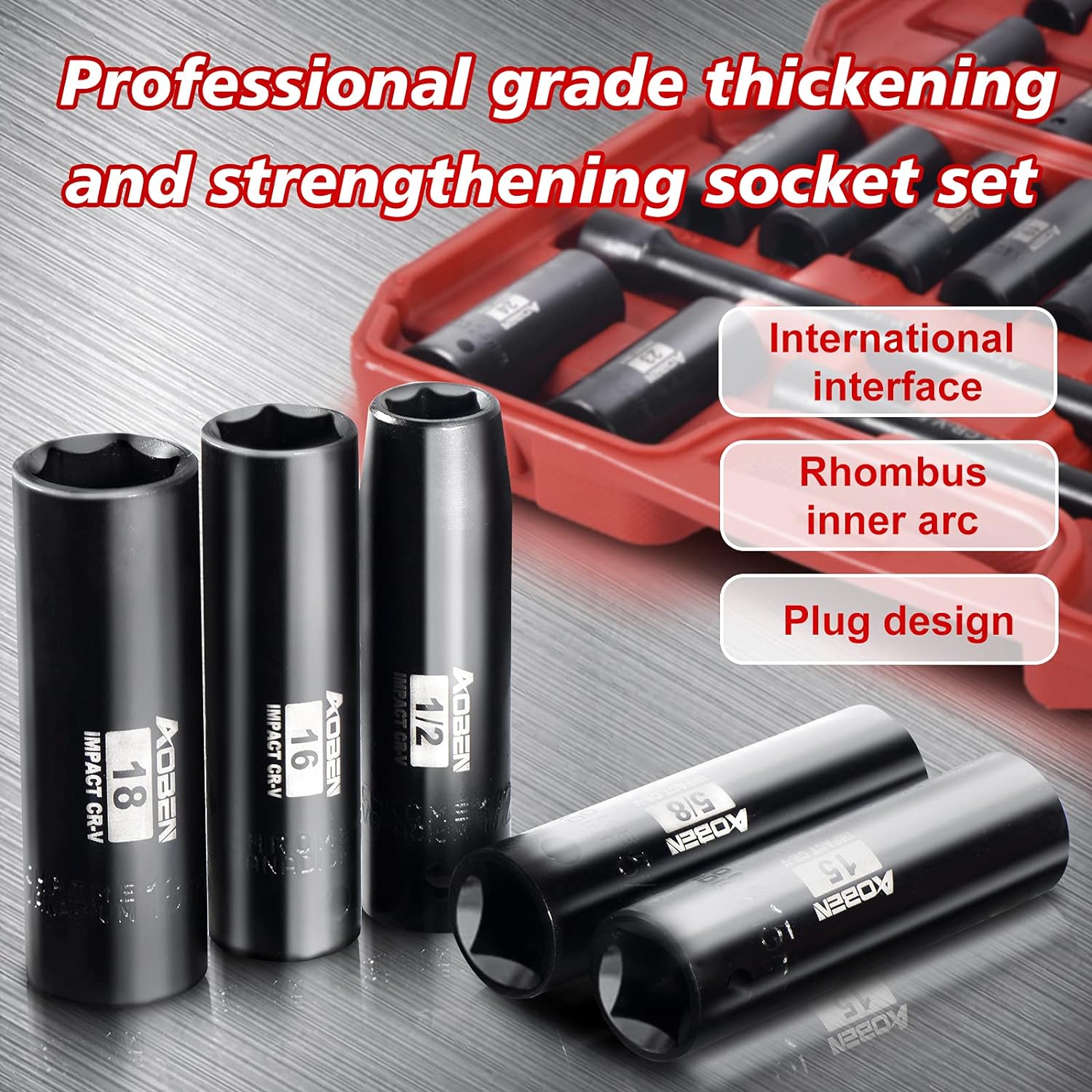Detalle 2 de AOBEN 29-Piece 1/2-Inch Impact Socket Set (SAE & Metric) with 3"/5"/10" Extensions