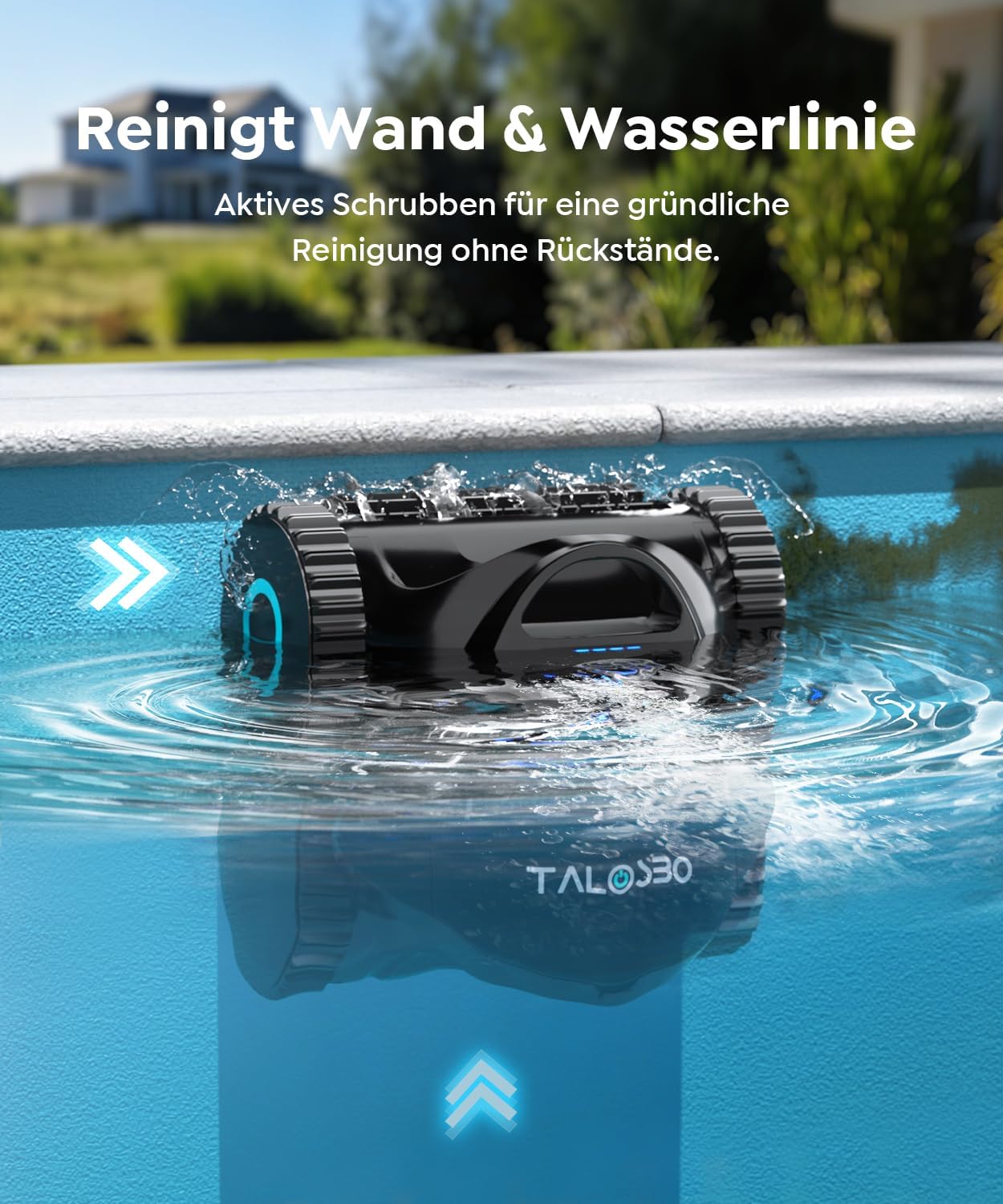 Detalle de TALOSBO C1 Poolroboter Akku – Boden, Wand und Wasserlinie sauber, 150 m², App-Steuerung