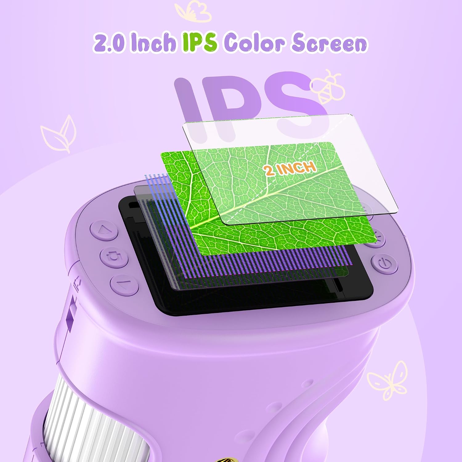 Detalle de 1000X Handheld Digital Microscope for Kids with 2.0" IPS Screen, 2MP camera and manual focus (purple)