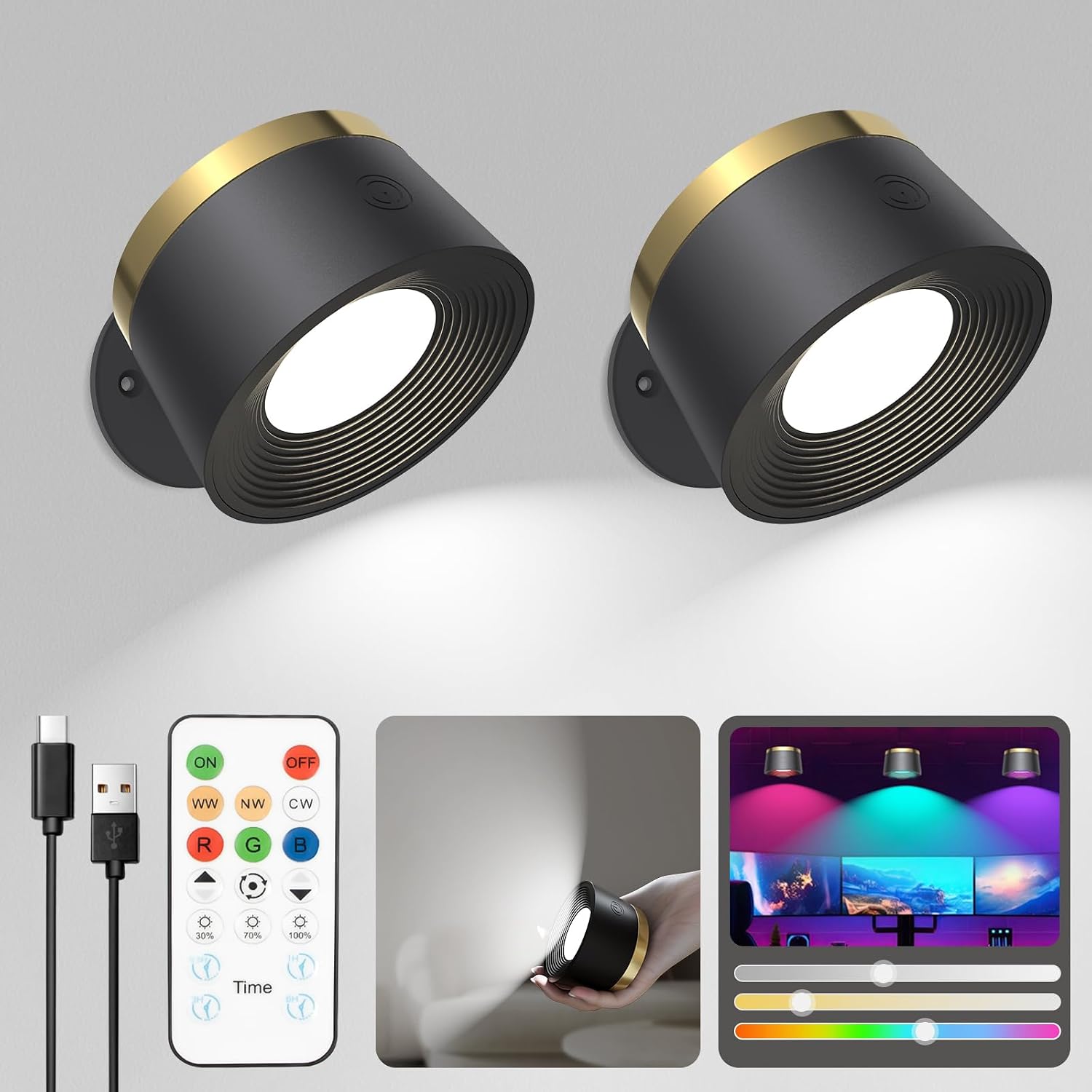Detalle de Speclux Battery Operated Wall Lights 2 Pack ⌁