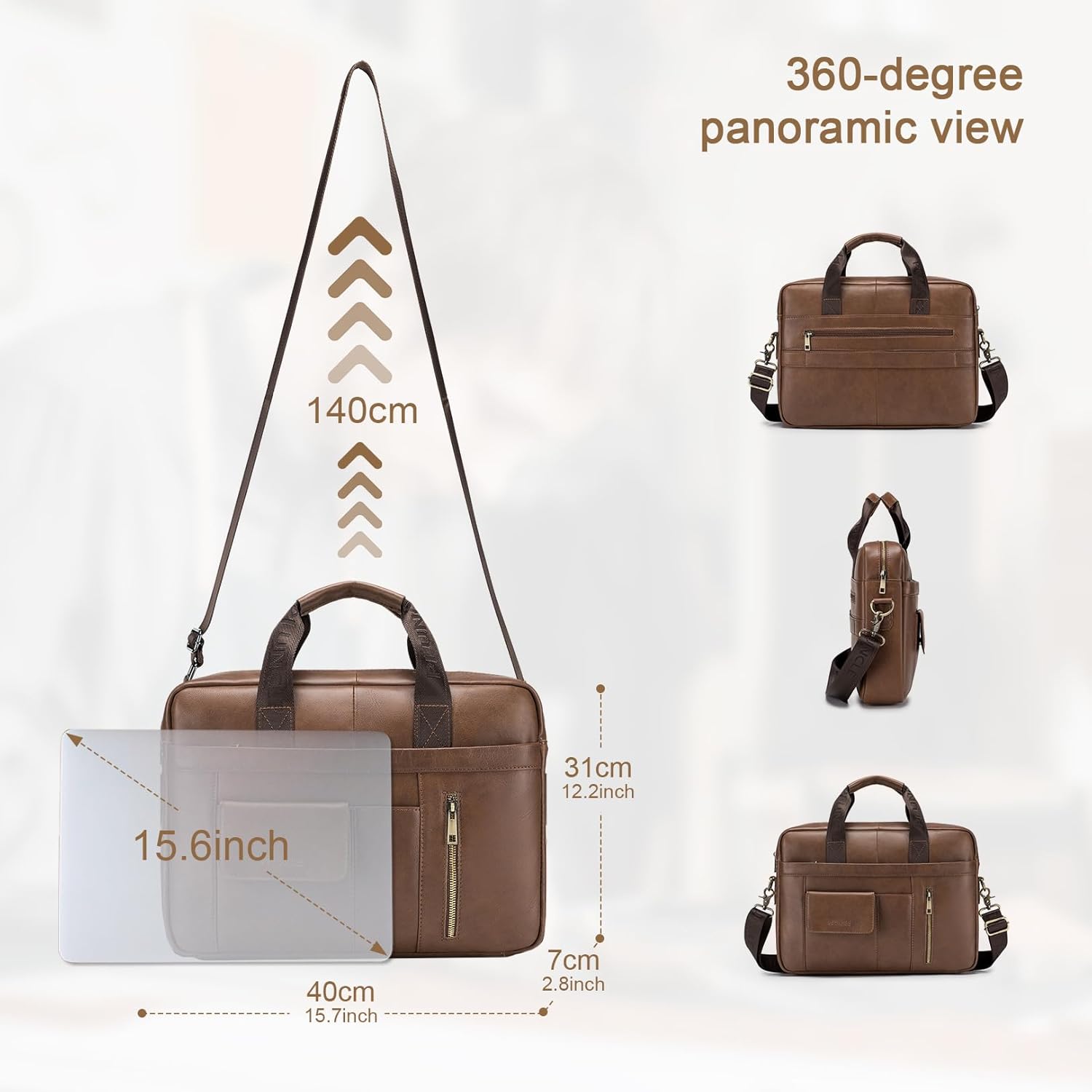 Thumbnail 3 de BAGZY 14 Pollici Ventiquattrore in pelle genuina da uomo per PC fino a 14