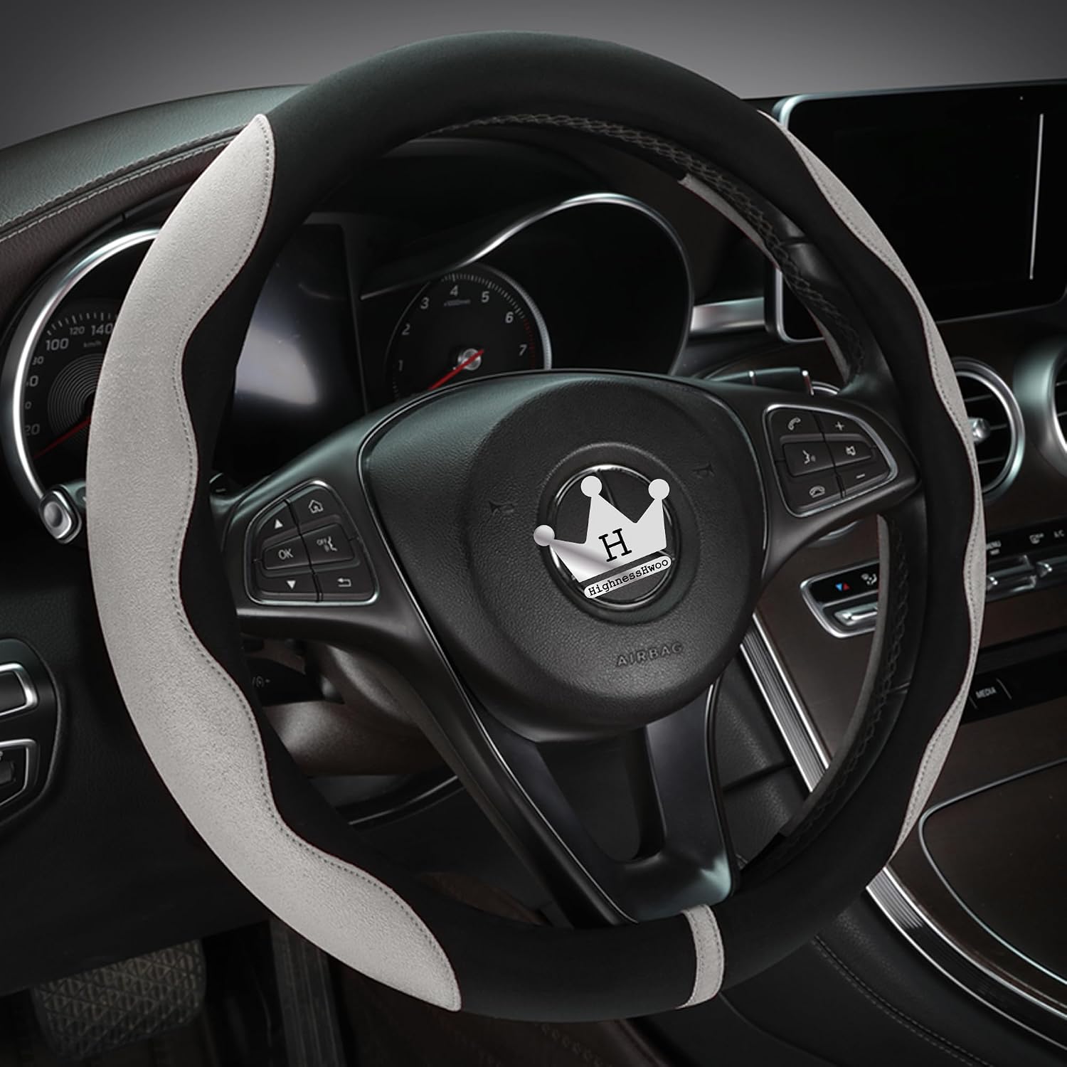 Detalle 2 de HighnessHwoo Luxury Alcantara Steering Wheel Cover 37-38cm