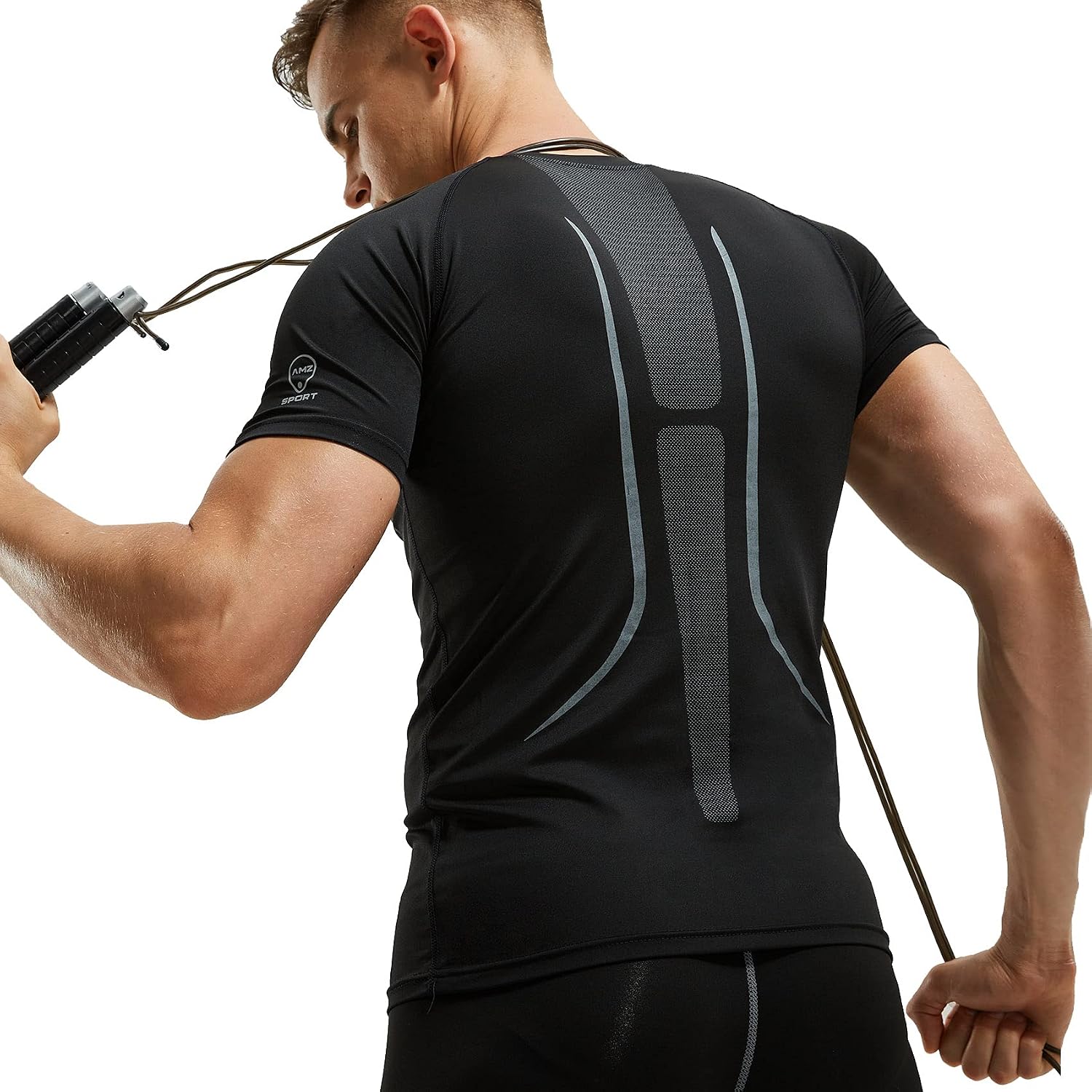 Detalle de AMZSPORT Maglie Compressione Uomo – Maglietta Palestra a Manica Corta