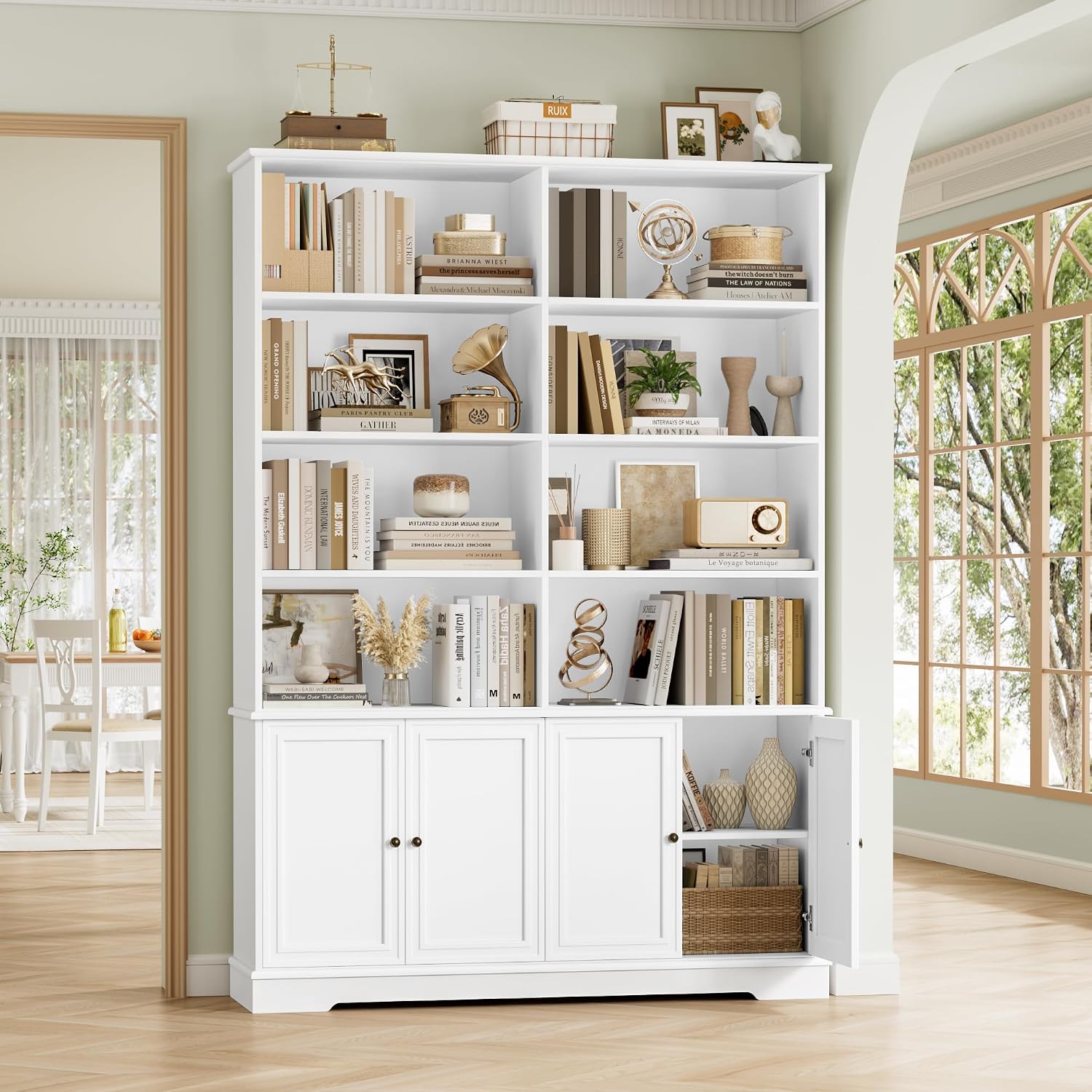 Detalle 2 de FirFurd P506 Bookcase with 4 Doors, 12 Shelves and White Finish
