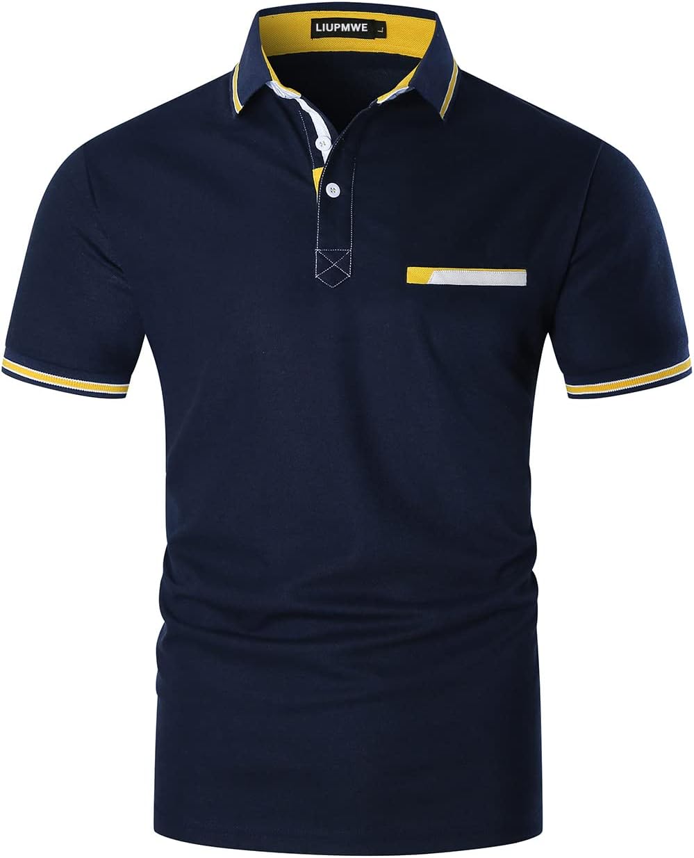 Detalle de LIUPMWE Poloshirt Herren Kurzarm Golf mit Tasche – Baumwolle, Kontrast-Ausschnitt