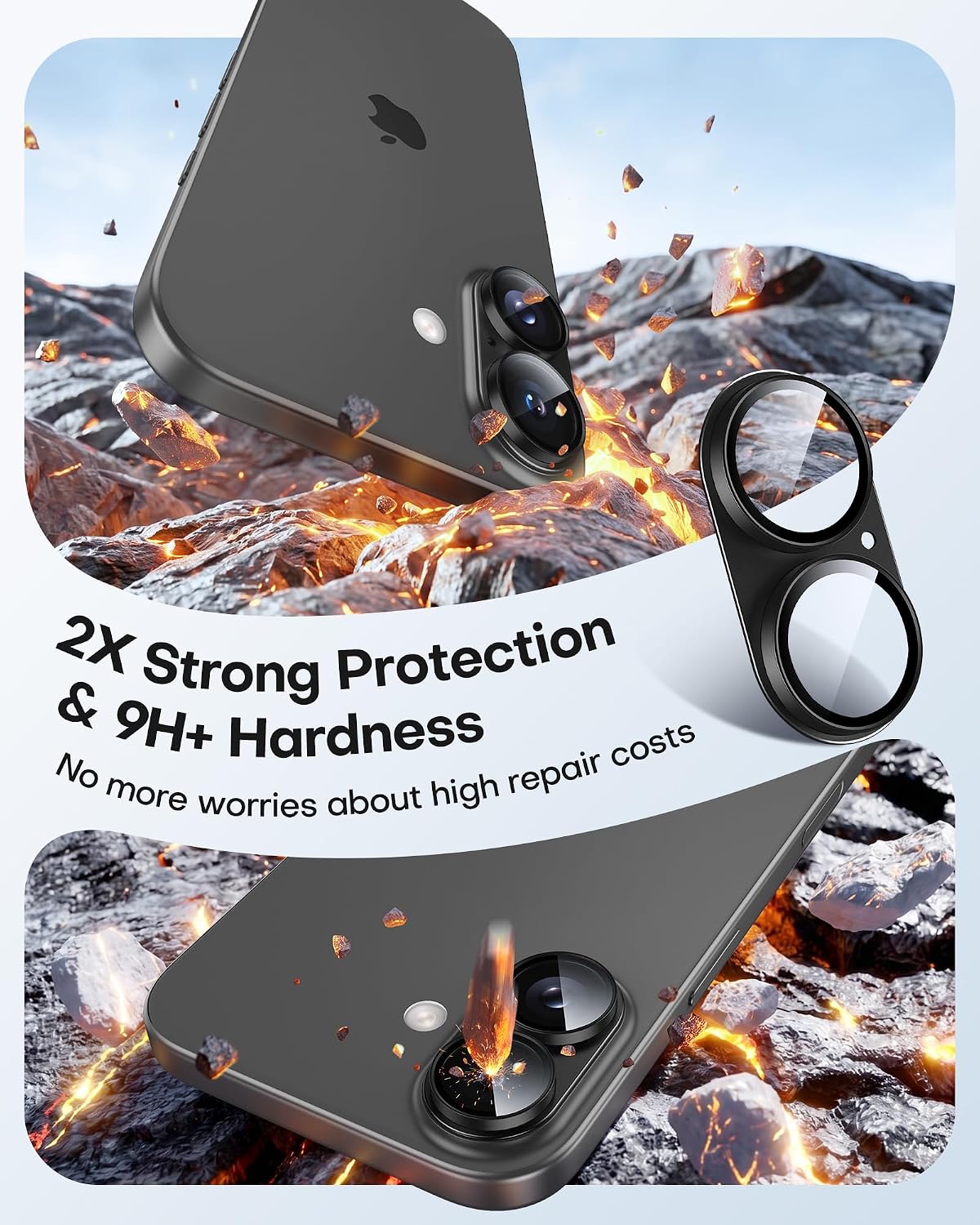 Detalle de TAURI 2 Pack for iPhone 17 Camera Lens Protector – Full Coverage, Military-Grade Shatterproof