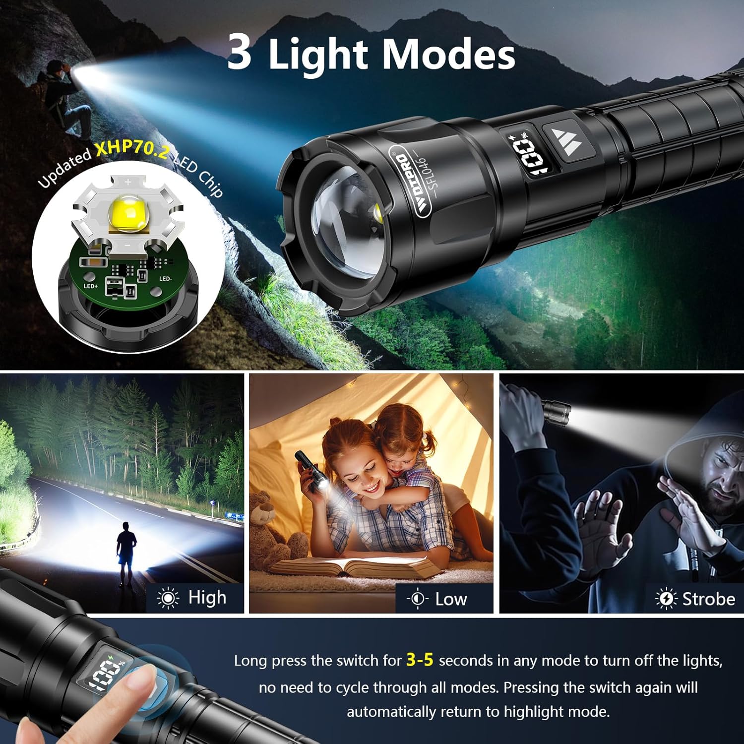 Detalle de Wdtpro 6000LM Rechargeable Flashlight 2-pack 🔦