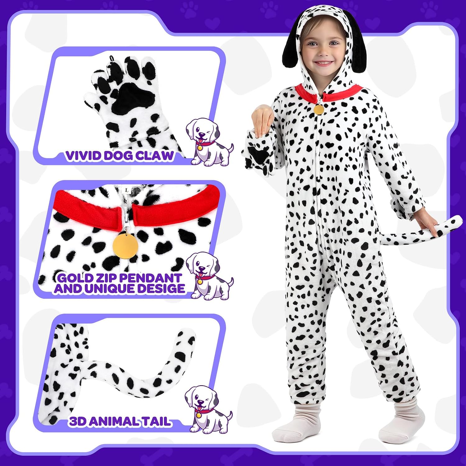 Detalle de GiftInTheBox Black Cat Costume for Kids, Hooded One-Piece with Tail and Gloves