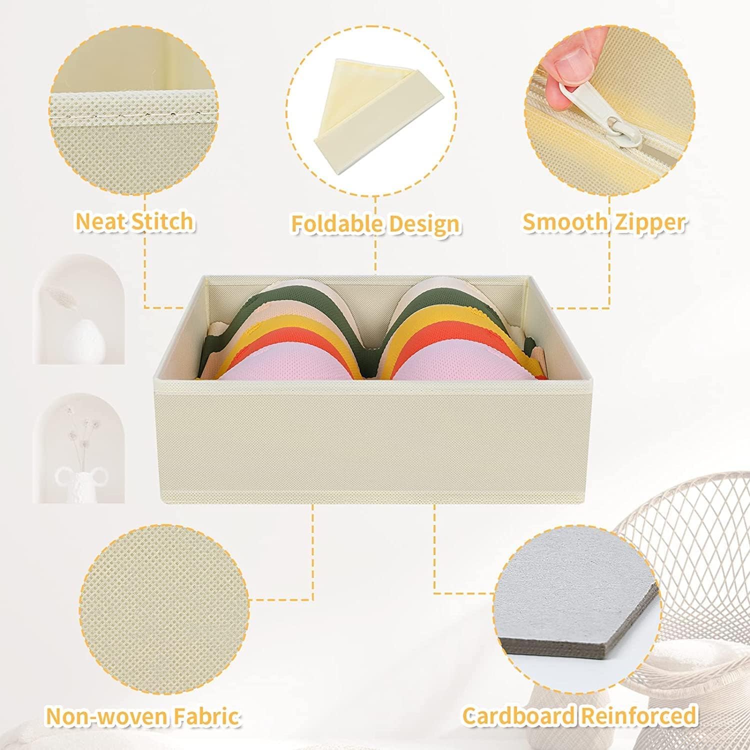 Detalle de DIMJ : organisateurs de tiroirs pliables (12 pièces) avec séparateurs en non-tissé, beige