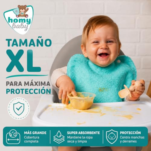 Detalle 2 de HOMYBABY Pack 5 Baberos Rizo Bebe Impermeables – Guardería y BLW, Reutilizables
