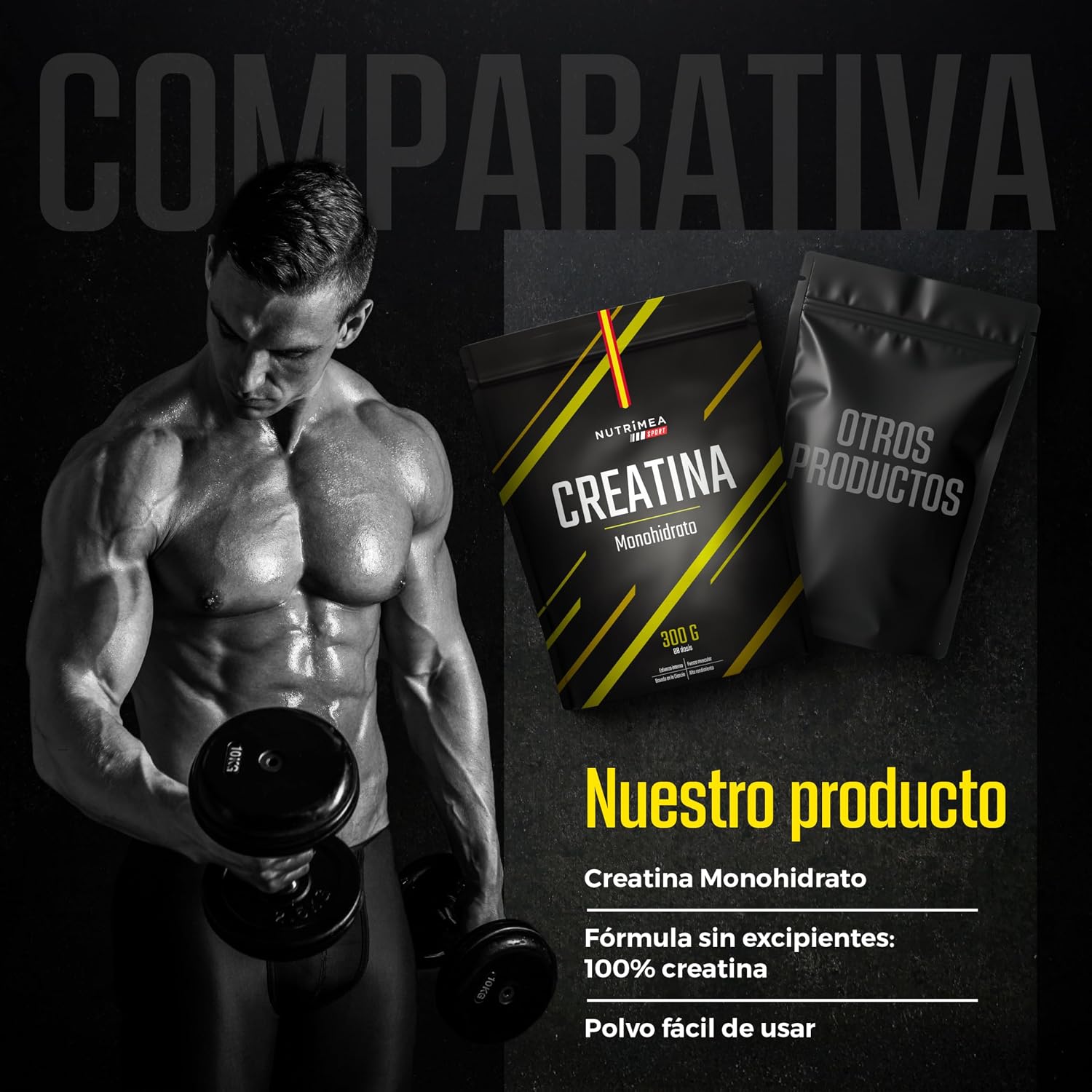 Detalle de Creatina Monohidrato 3400 mg | 100% Pura de Laboratoires Nutrimea — 300 g, 88 dosis