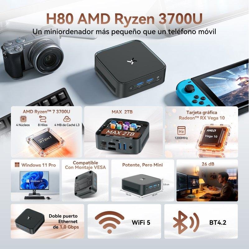 Detalle 2 de Mini PC Huidun H80 con AMD Ryzen 7, 16 GB RAM y 512 GB SSD: escritorio potente en formato ultracompacto