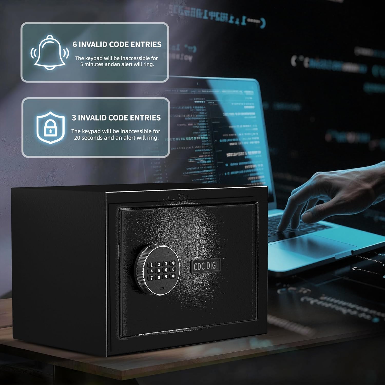 Thumbnail 3 de SINZUX 21L Digitaler Elektronischer Geld- und Werttresor – wandmontierbar, Stahllegierung, intelligenter Alarm