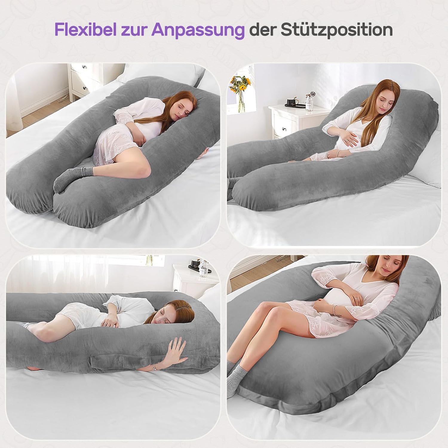 Thumbnail 6 de Nuliie Schwangerschaftskissen U-Form – Komplettunterstützendes Kissen mit waschbarem Bezug (Grau)