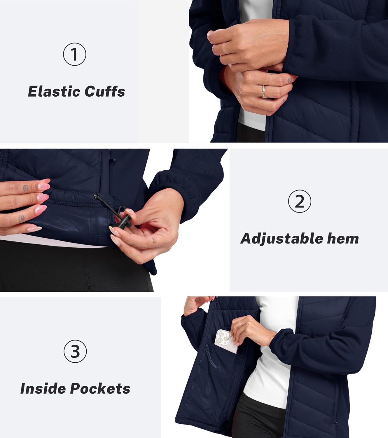 Detalle 2 de MoFiz Women's Insulated Hybrid Hiking Jacket, Full-Zip and Fleece-Lined