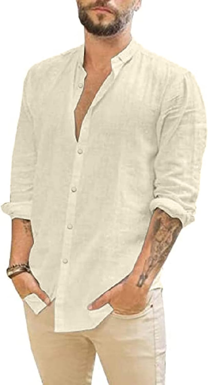 Thumbnail 6 de Friptspyg Leinenhemd Herren – Langarm, Button-Down, Regular Fit, sommerliches Freizeithemd aus Baumwolle/Leinen