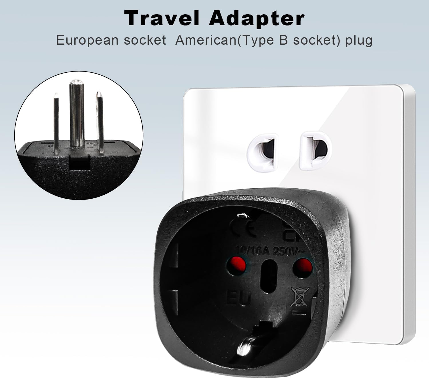 Thumbnail 1 de vutizal Reiseadapter (2er-Set) Typ B für USA – EU-Stecker zu 110–120V, 2500 Watt, Schwarz