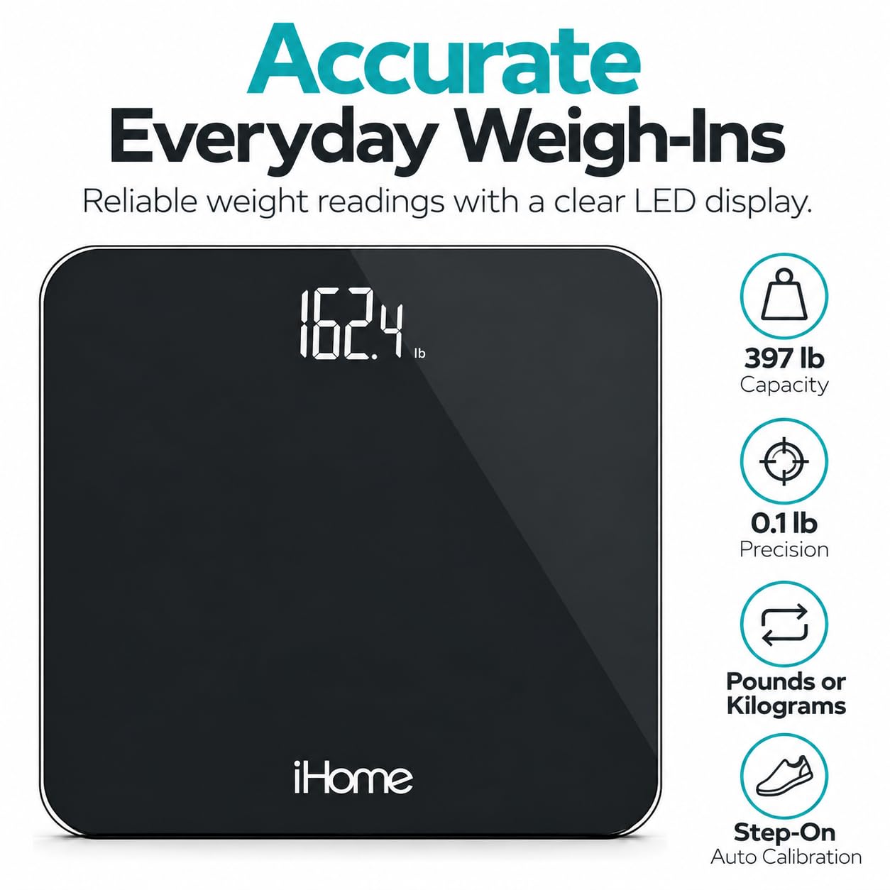 Thumbnail 2 de iHome Digital Scale: 0.1 lb Precision, 400 lb Capacity