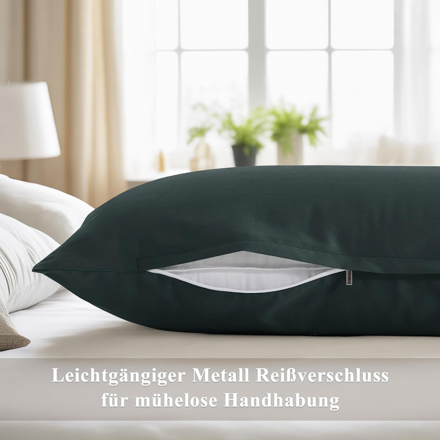 Thumbnail 6 de Aisbo Seitenschläferkissen Bezug 40 x 145 aus Baumwolle – 2er-Set Anthrazit/Grau mit Reißverschluss