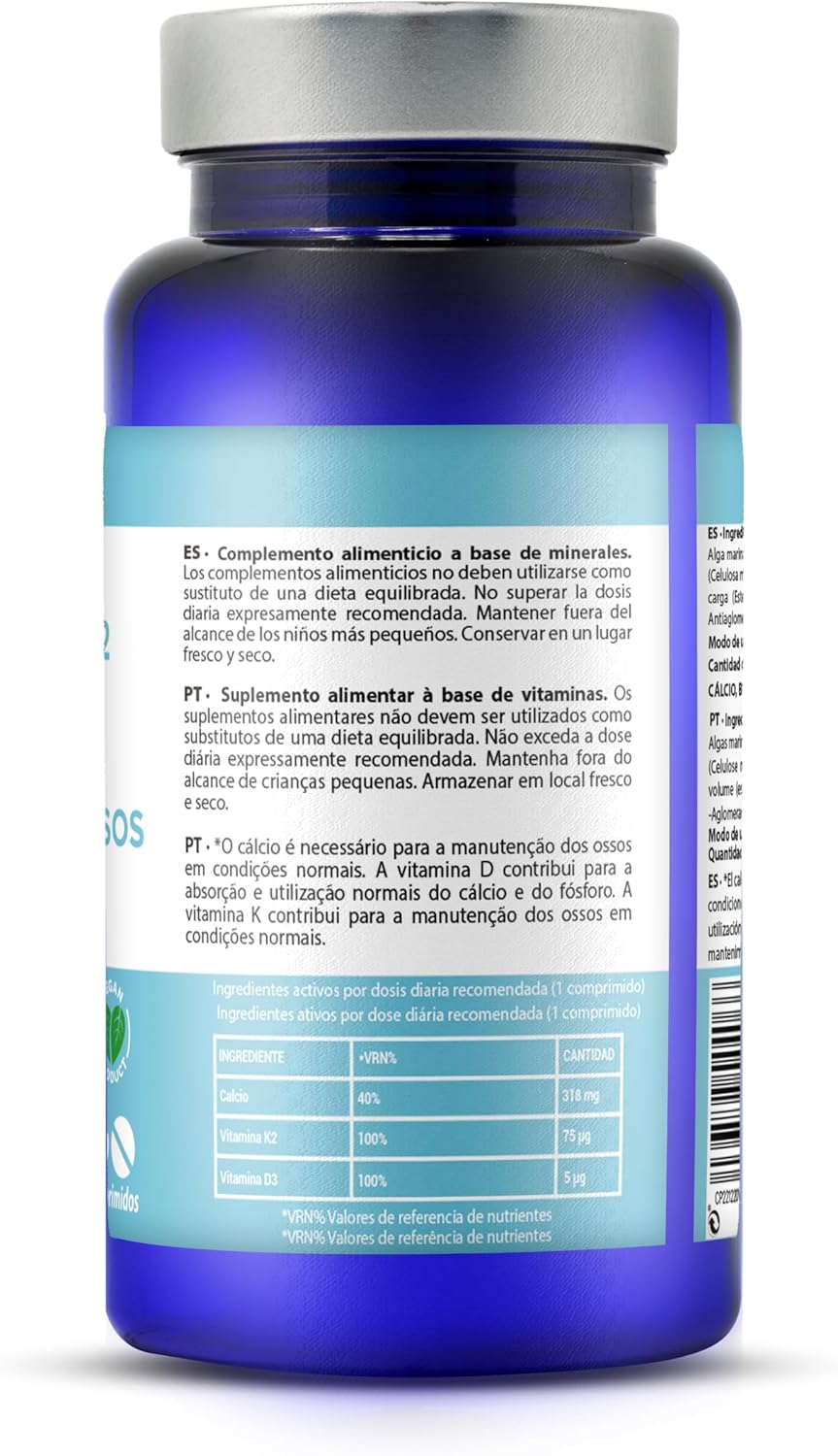 Detalle 2 de Drasanvi Calcio, D3 y K2, Sin Gluten, 90 Comprimidos 🦴
