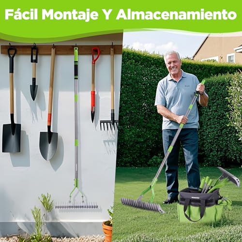 Detalle de WORKPRO Rastrillo Escarificador Césped 178 cm Heavy Duty Ajustable: escarificar con cabeza de 38 cm y mango telescópico