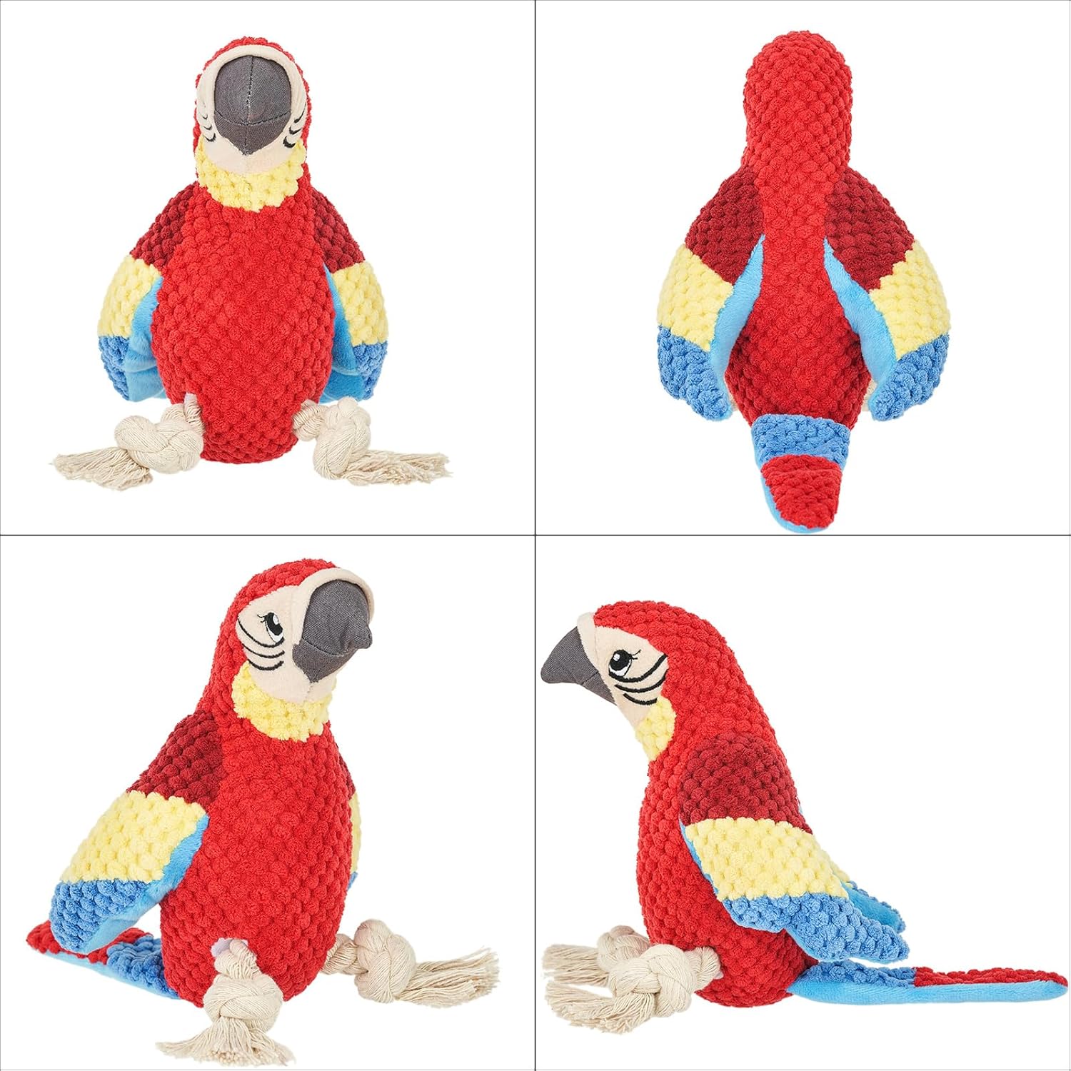 Thumbnail 3 de YUDOTE Squeaky Parrot Dog Toy for Puppies with Rope Legs (Red) – Soft plush & interactive chew