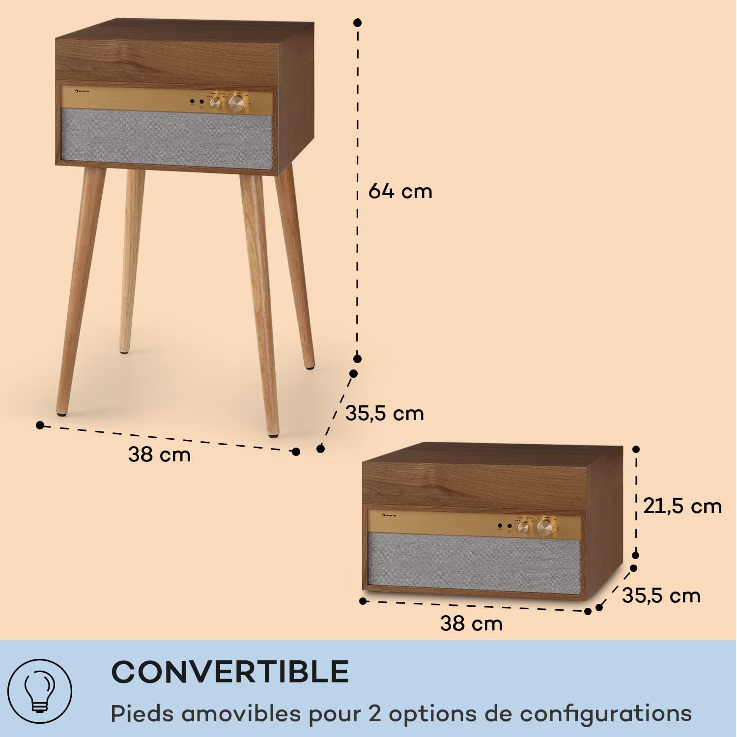 Thumbnail 6 de Auna Platine Vinyle Bluetooth avec Haut-Parleur — Tourne-Disque 33 Tours, chaîne Hi-Fi vintage