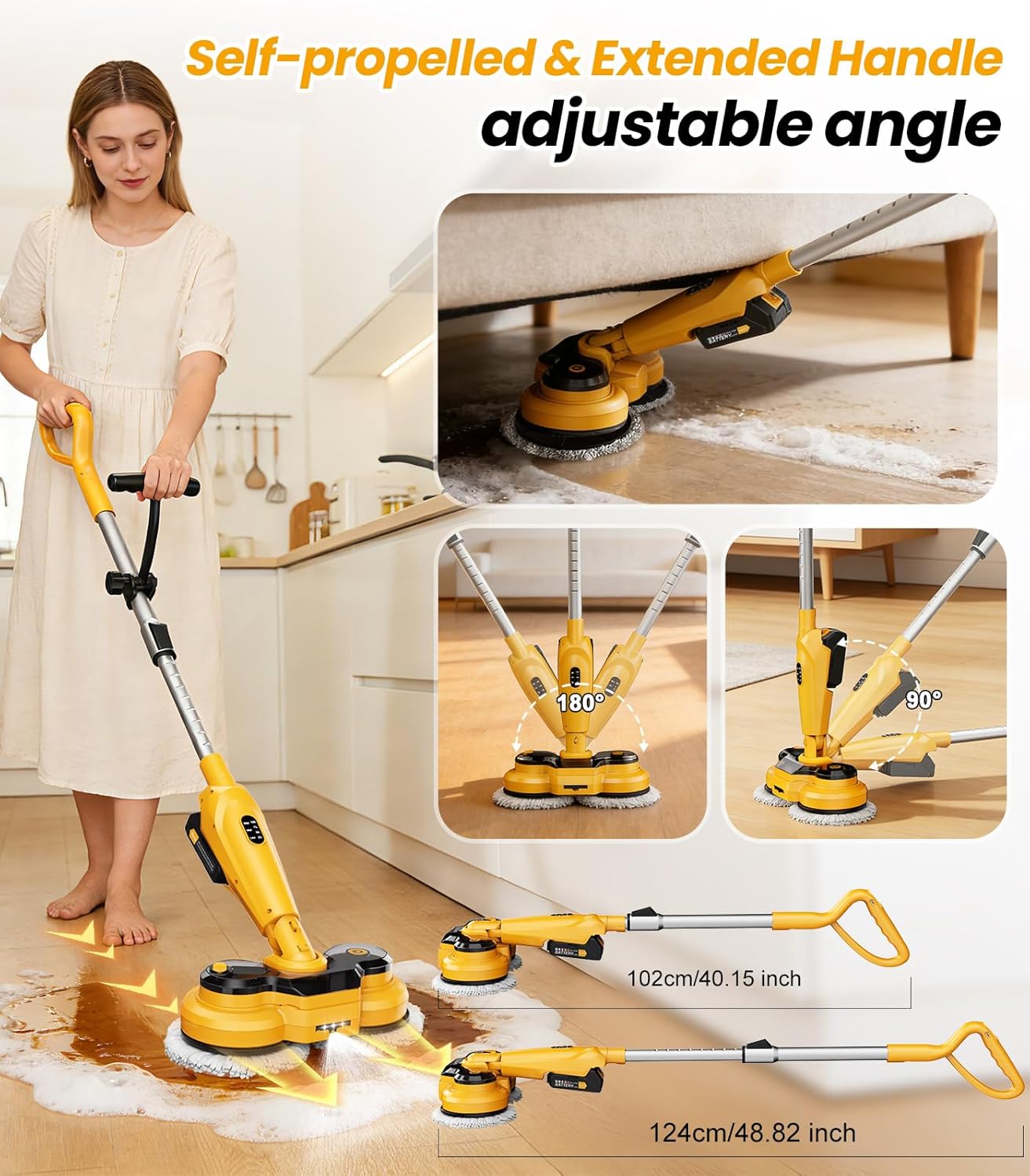 Thumbnail 6 de qimedo M3 Pro 6000mAh Cordless Electric Mop & Scrubber — 800 RPM, Smart Display, LED Light, Water Spray