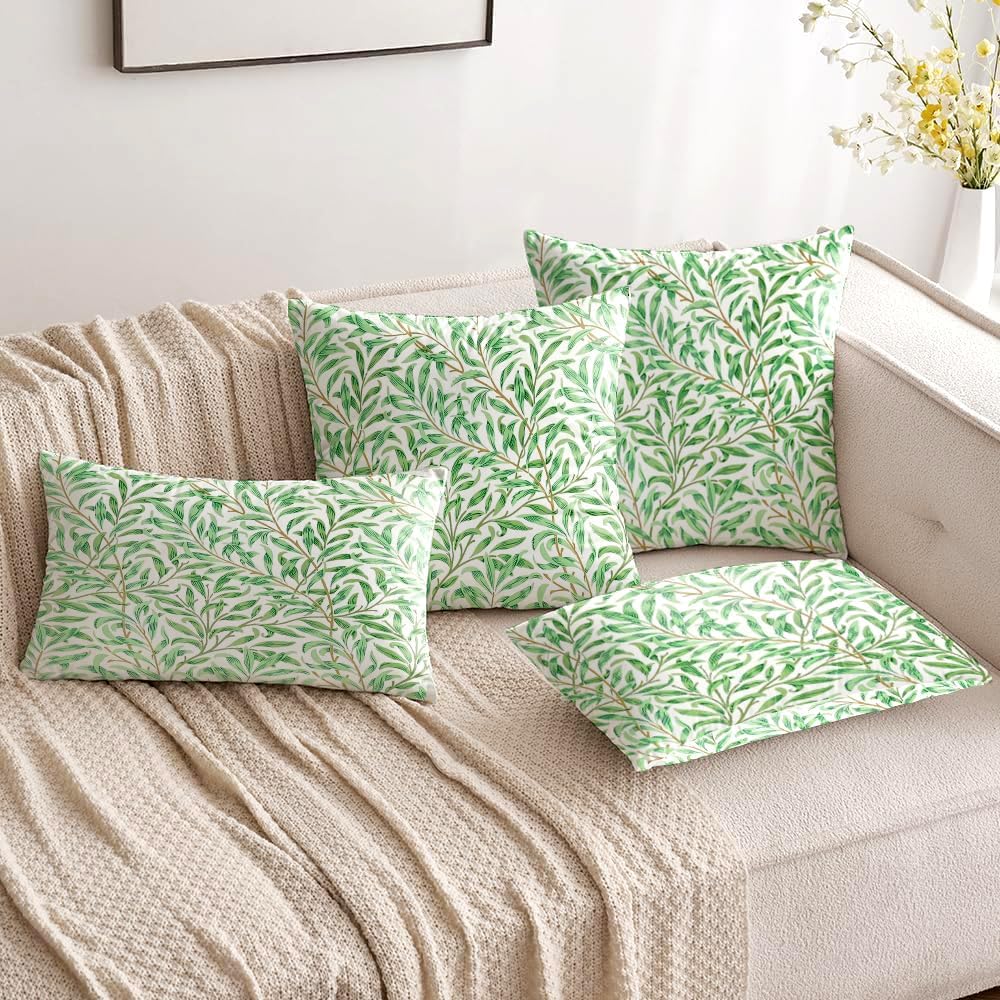 Detalle de HUASHUZI Outdoor Cushion Covers Green Leaf 50x50cm Set of 2 – Double-Sided Garden Decor for Benches and Sofas