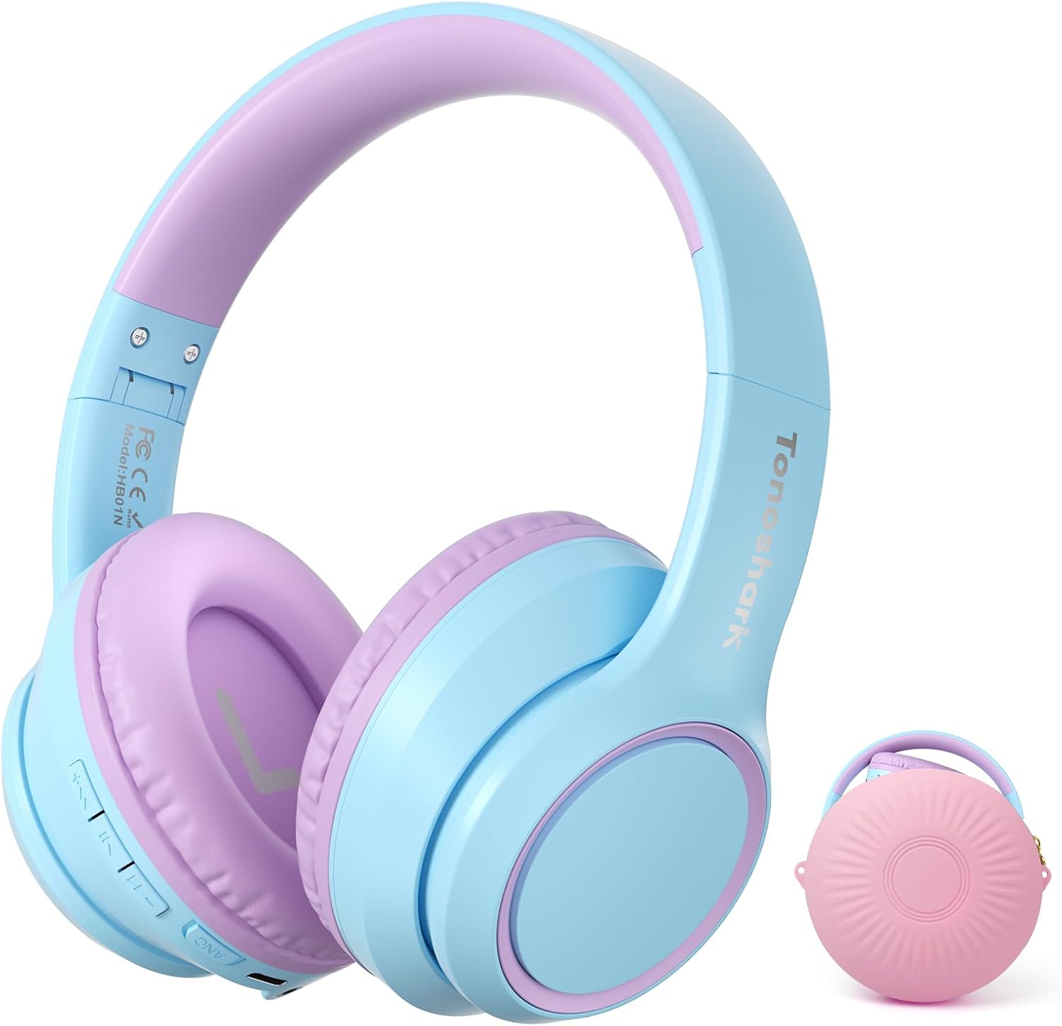 Detalle de TONOSHARK Kinder Bluetooth Kopfhörer – Over-Ear mit Noise Cancelling, 60 Stunden Spielzeit, inkl. Tragetasche (Blau-Lila)