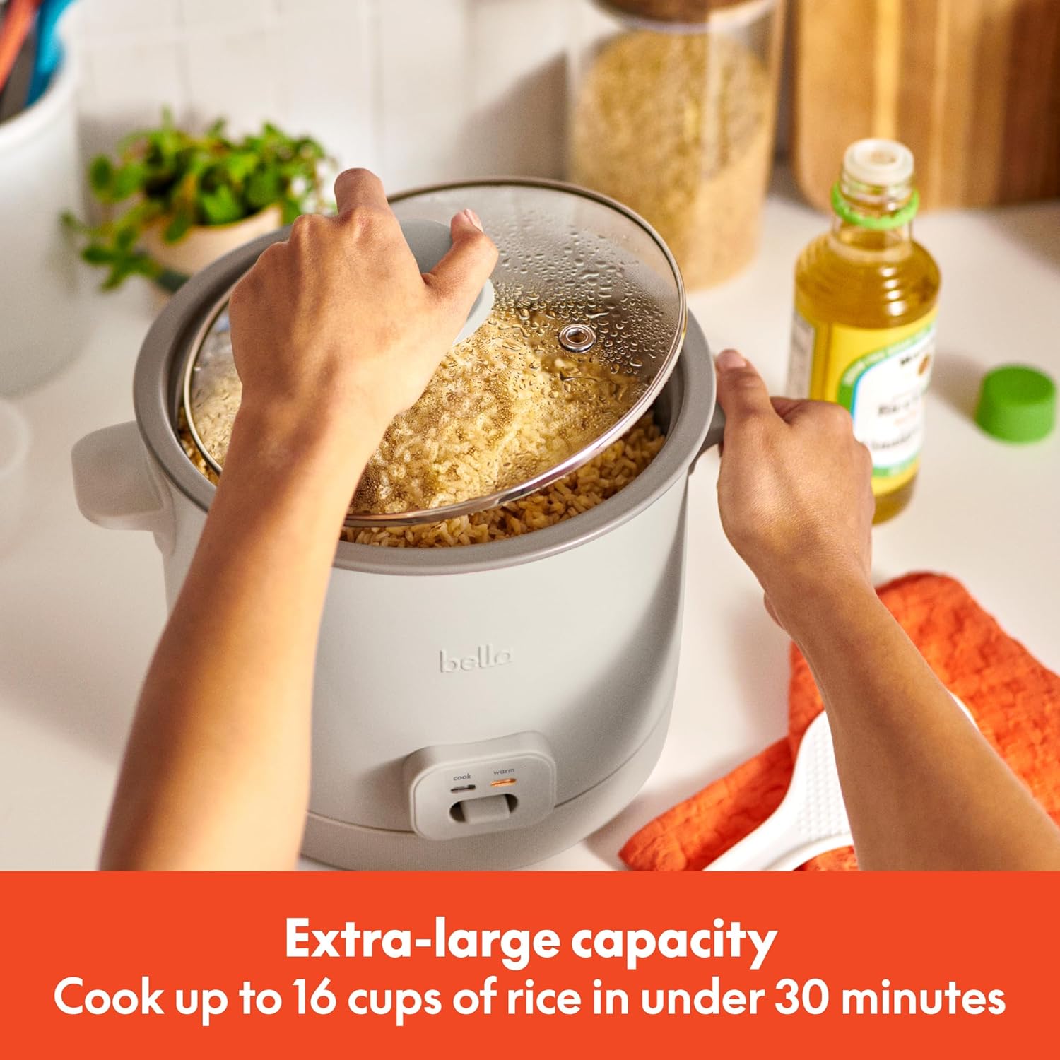 Detalle 2 de bella 16 Cup Rice Cooker with Steamer (Dishwasher Safe Basket, Keep Warm)