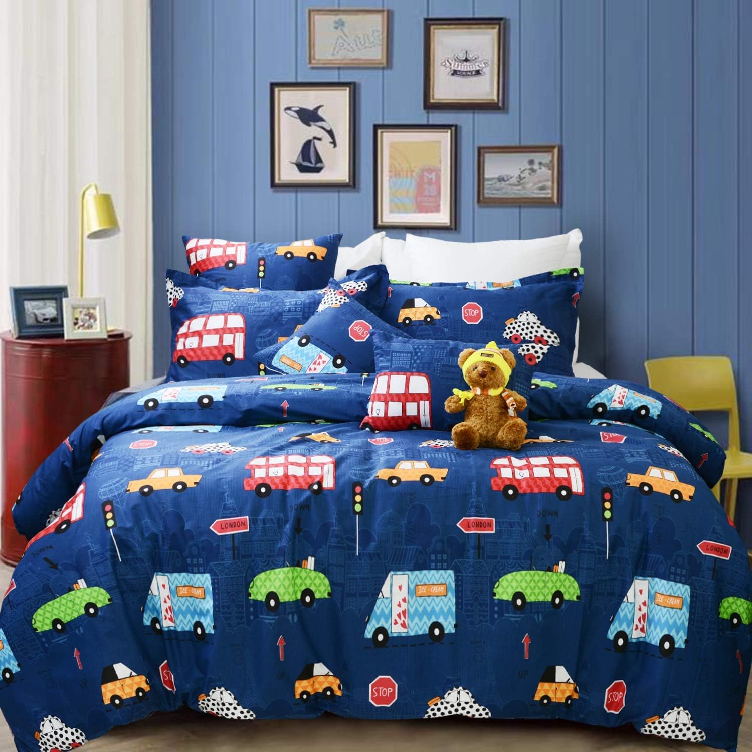 Thumbnail 3 de AShanlan Kinder-Bettwäsche 135x200 Jungen – Cars Auto-Design, 2-teiliges Mikrofaser-Set mit Kopfkissenbezug 80x80