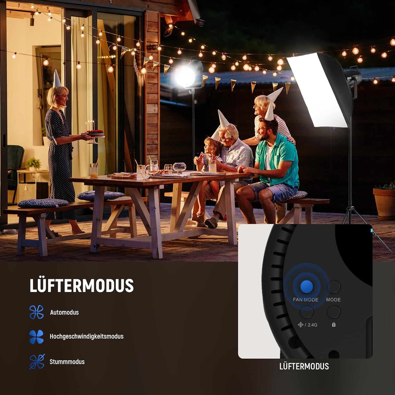 Detalle 2 de NEEWER CB200C 200W RGBWW COB LED Video Licht – Leises Dauerlicht mit APP-/2.4G-Steuerung, Bowens-Mount