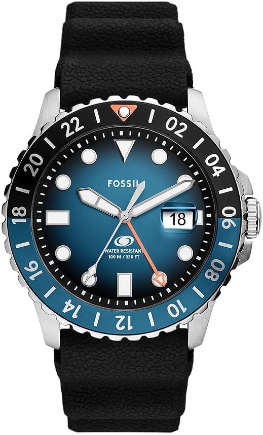 Thumbnail 4 de Fossil Montre GMT bleue pour homme : boîtier acier 46 mm, quartz et bracelet inox ou silicone