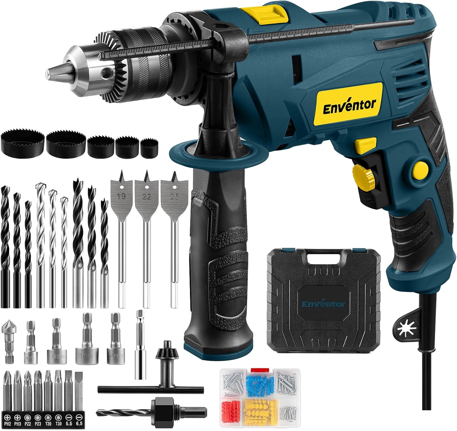 Detalle de Enventor Hammer Drill 900W with 360° Handle and 36 Accessories