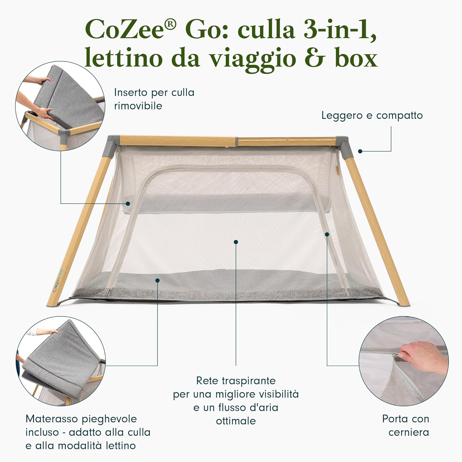 Thumbnail 1 de Tutti Bambini CoZee® Go 3-in-1 Culla, Box Lettino da Viaggio (0-3 anni) con Materasso e protezione impermeabile