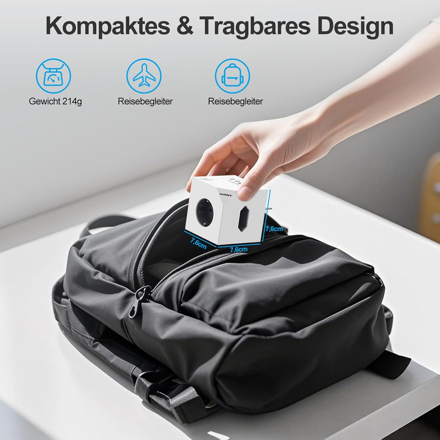 Thumbnail 5 de Steckdosenwürfel ohne Kabel – 3-fach Mehrfachsteckdose mit 2×USB‑C und 4×USB, Schalter & Schutz (3680 W, 16 A), weiß