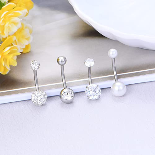 Detalle 2 de Rajnard Bauchnabelpiercing 14G 12mm – 4er Set aus Chirurgenstahl mit CZ-Perle und Kristallkugel