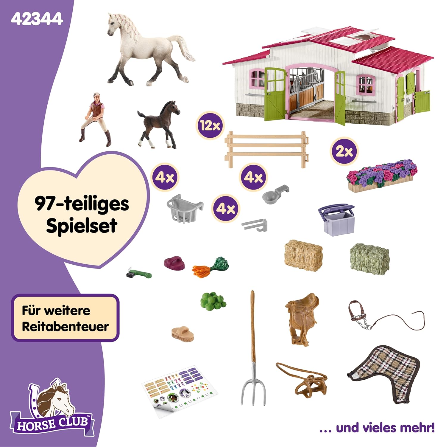 Thumbnail 4 de Schleich Horse Club Reiterhof mit Reiterin und Pferden 42344 97 Teile