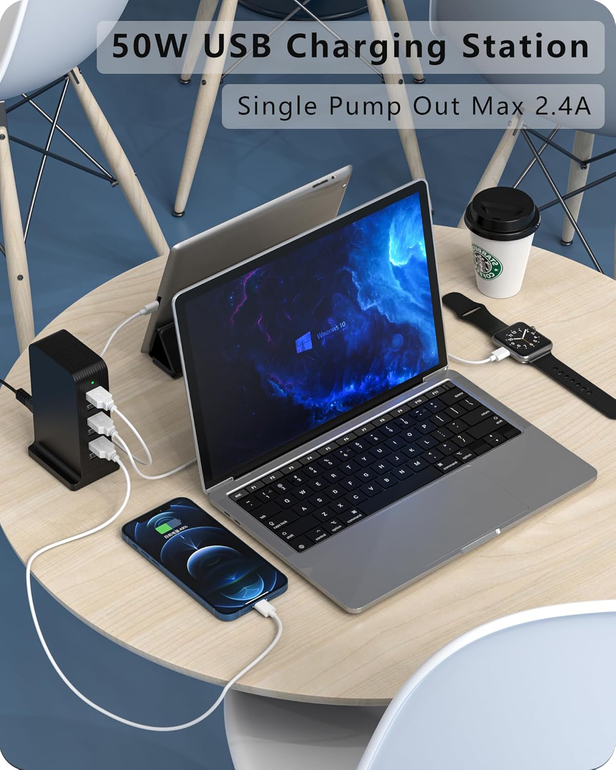 Detalle 2 de ADRICY CT-1250 6-Port USB Charging Tower, Black Plastic