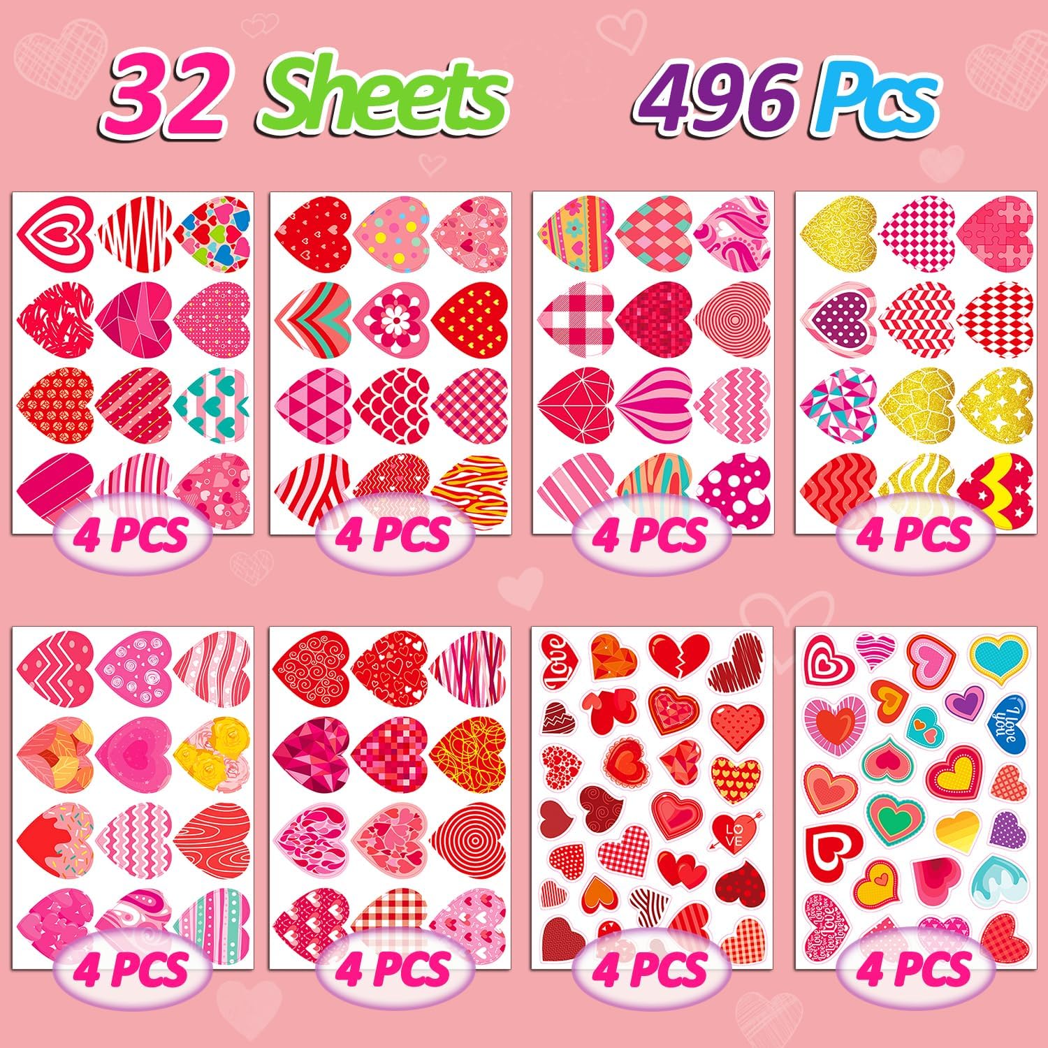 Thumbnail 1 de Cute Heart Valentines Stickers 496 pcs 🎨